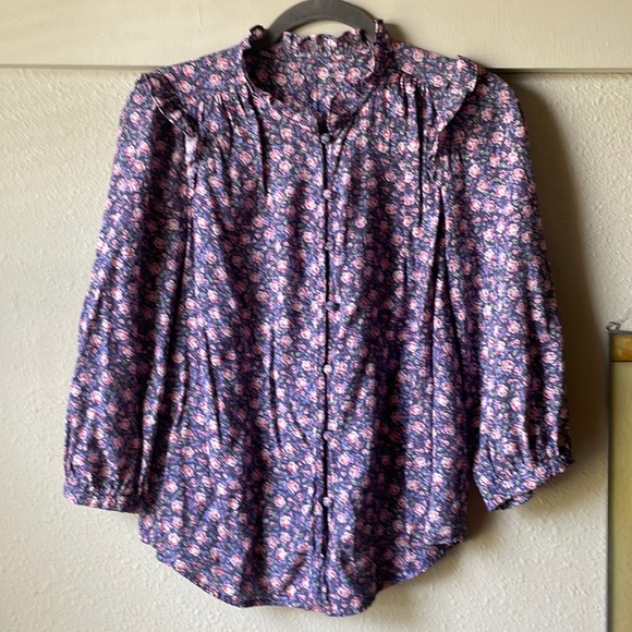 Vintage floral printed ruffle long sleeve button down blouse - Picture 1 of 6